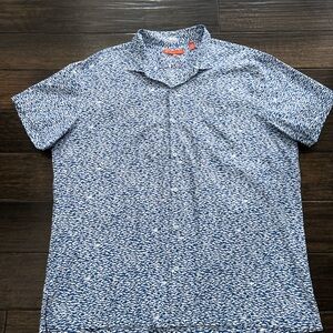 Tori Richard Shirt Mens 2XL Shark Tank All Over Print Button Down Blue White